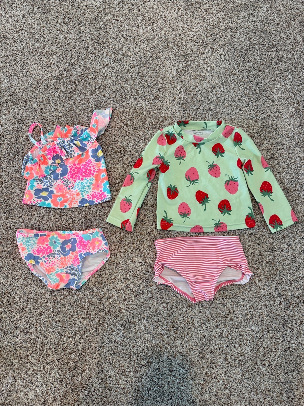 Carter's Strawberry Rash Guard & Pink Floral Tankini Set